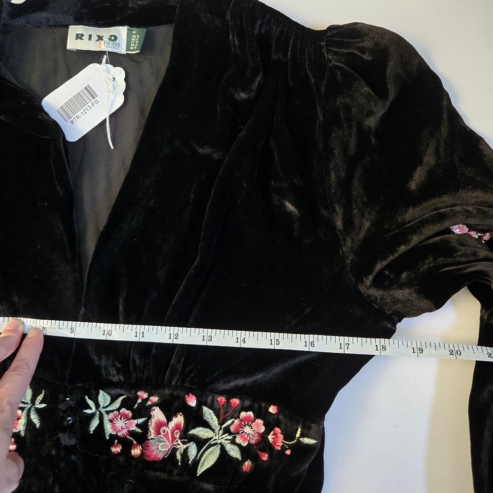 Rixo Emory Embroidered Silk-Velvet Gown black with floral/butterflys NWT sz 8 - Picture 13 of 15